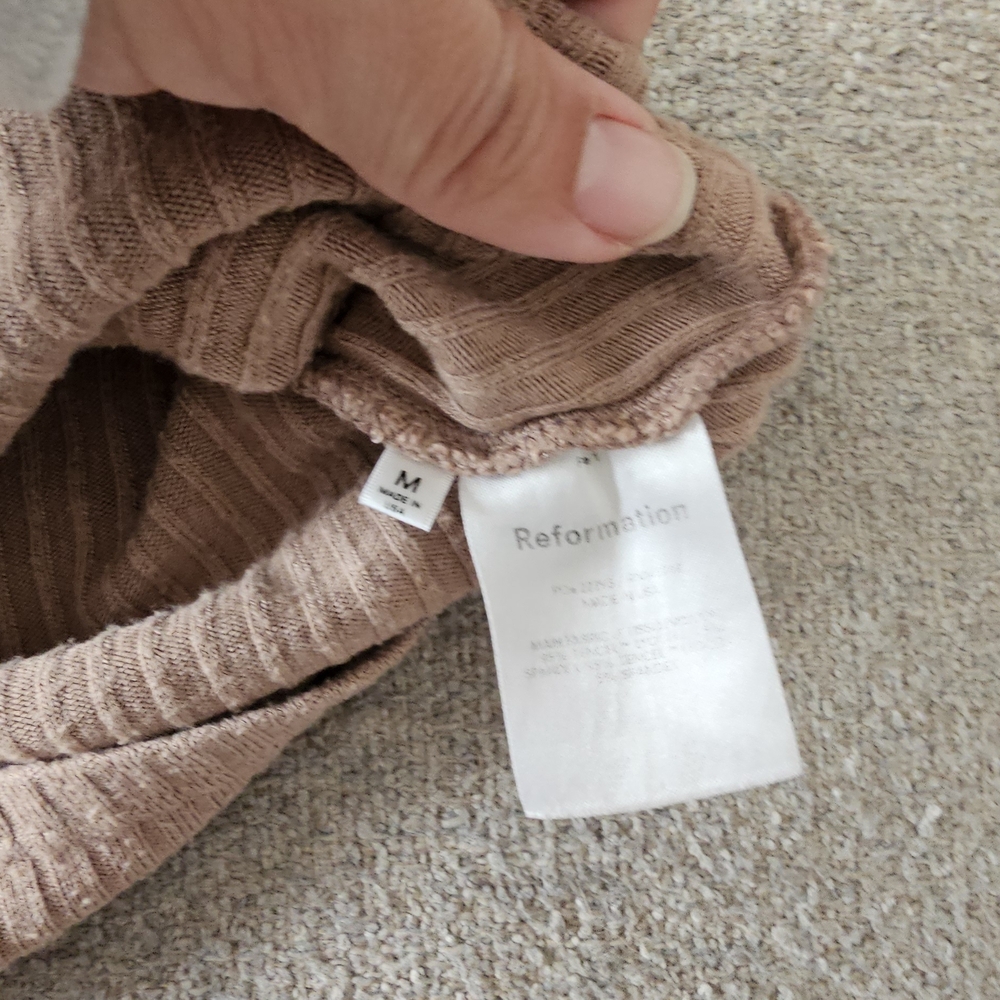 Reformation Tan Ribbed Button-Up Women's Top - Picture 6 of 6